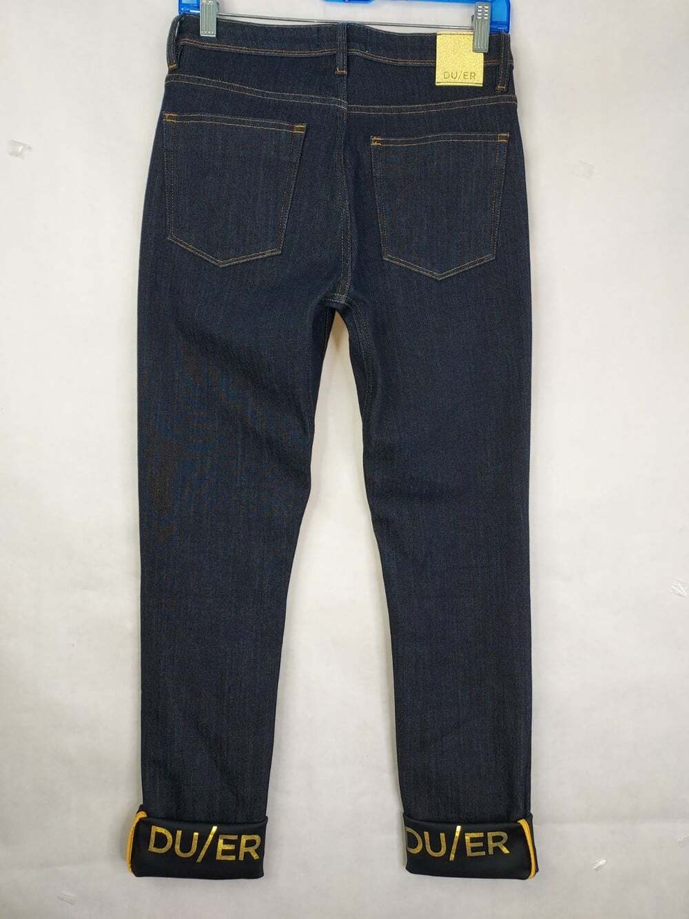 DU/ER All Weather Denim Jeans Women's 27x32 Slim Straight Indigo Reflective Cuff